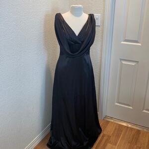 Belsoie Black Satin Maxi Bridesmaid Dress EUC Sz 14 Sleeveless Polyester